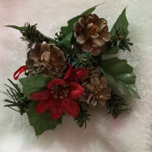 Festive Pinecone and Red Flower Decoration